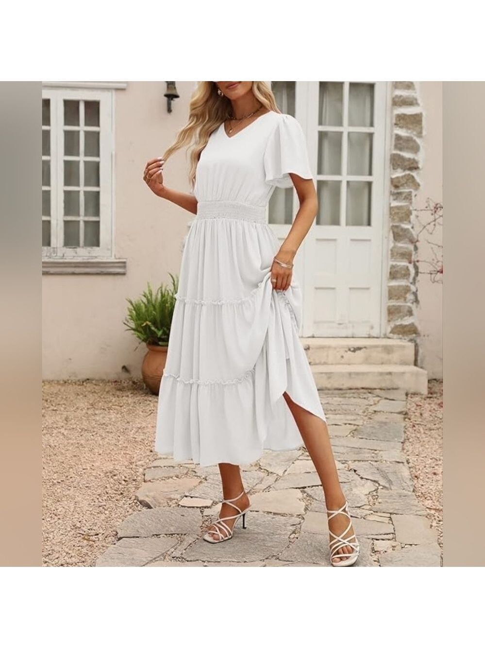 Lillusory Smocked Flowy Tiered Maxi Beach Dress Medium - New With Tags